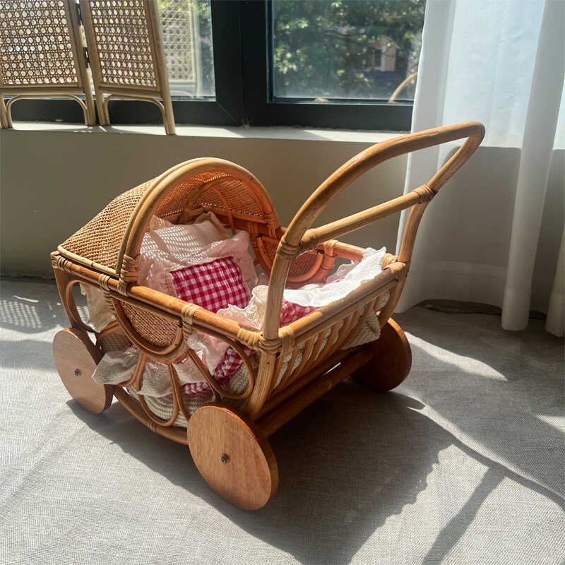 Photography Vintage Style - Woven Rattan Baby Stroller Vintage Playing